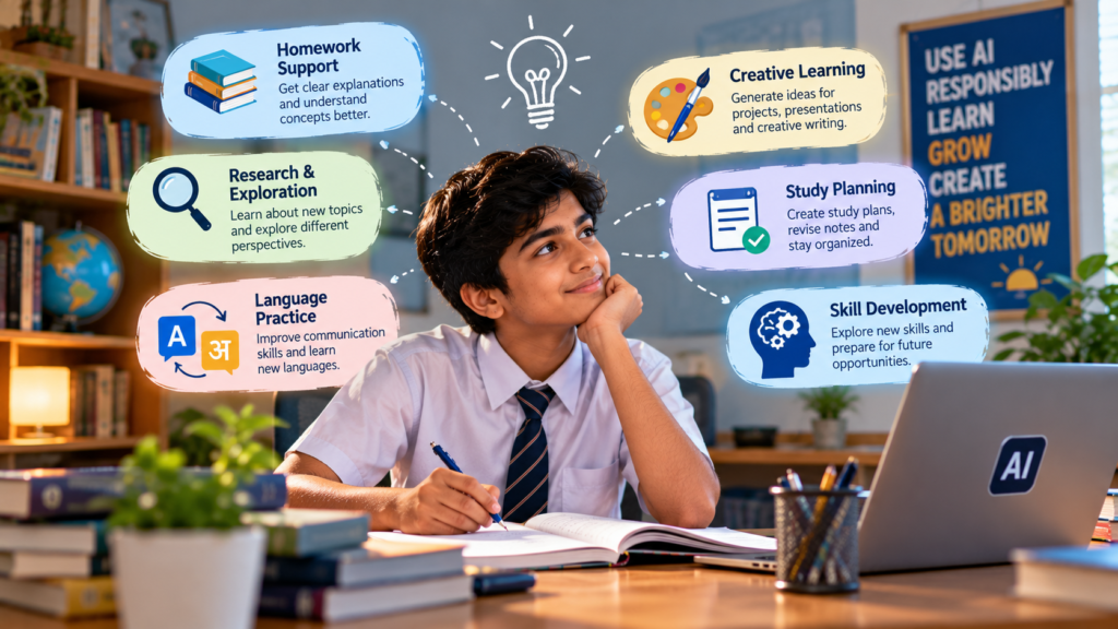 Indian school student exploring responsible uses of AI for learning and skill development