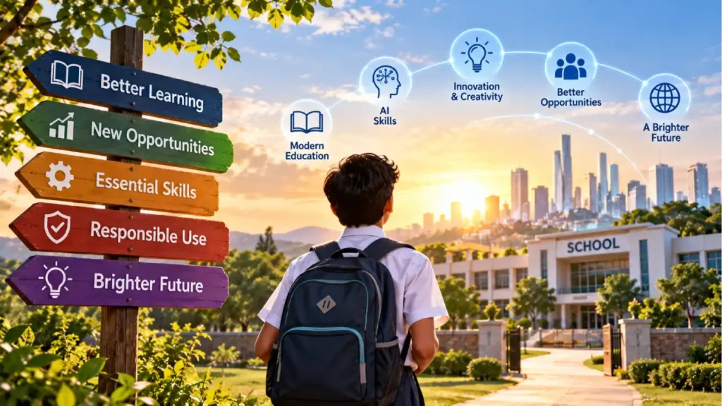Indian school student looking toward the future of AI-powered education